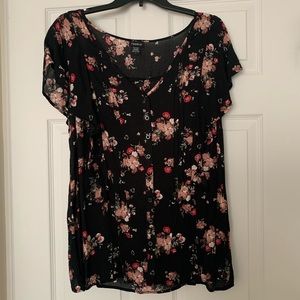 Torrid Black Floral Pintuck Button-up Blouse 1X